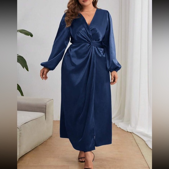 Luxe sexy twist front wrap detail satin dress - Picture 14 of 16